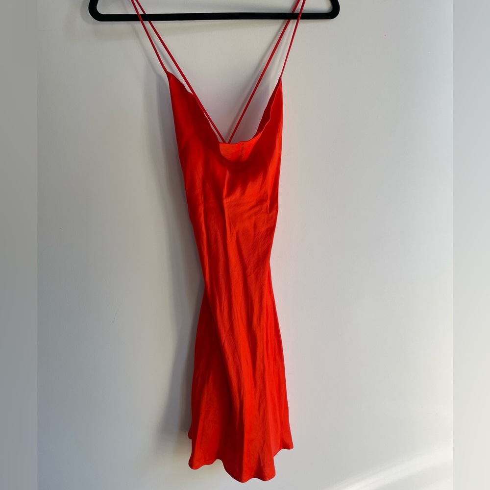 Orange satin drape dress from Zara